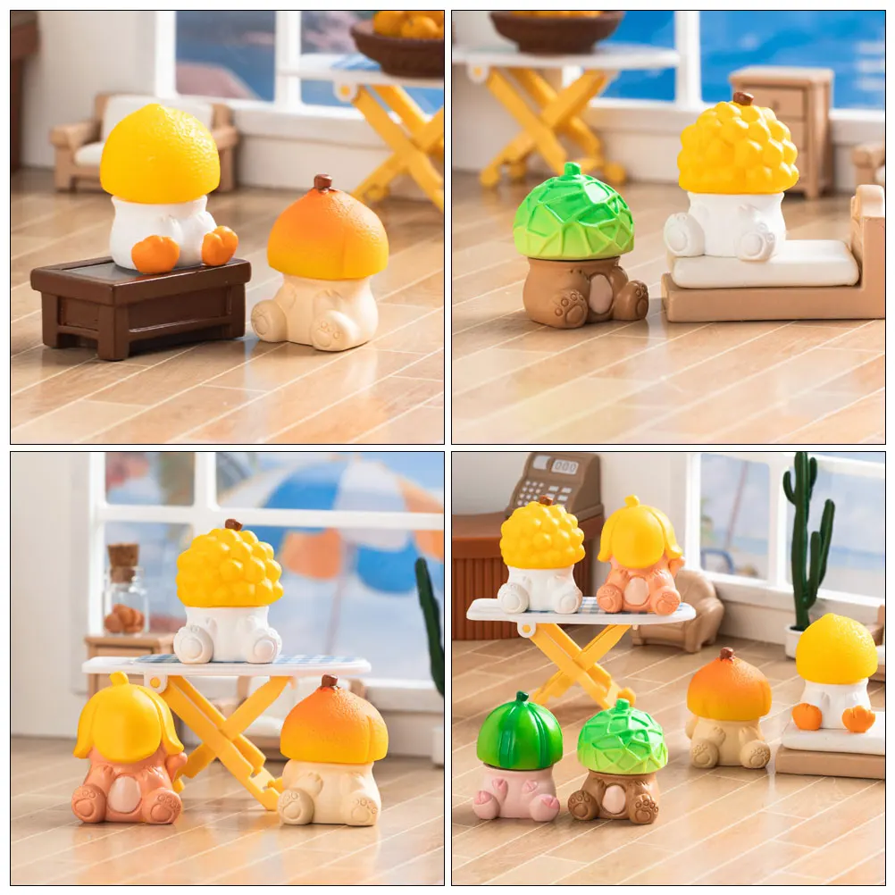 

Fruit Hat naments 6pcs Mini Animals Adorable Resin Decorations Home Office Terrarium Mushroom Figurines Fruit Sculptures