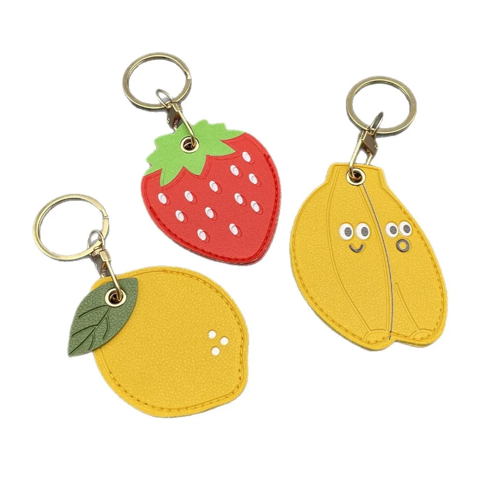 1pc Cute Banana Cartoon Leather Card Holder Keychain Creative Mini Fruit Access Control Card Protective Cover