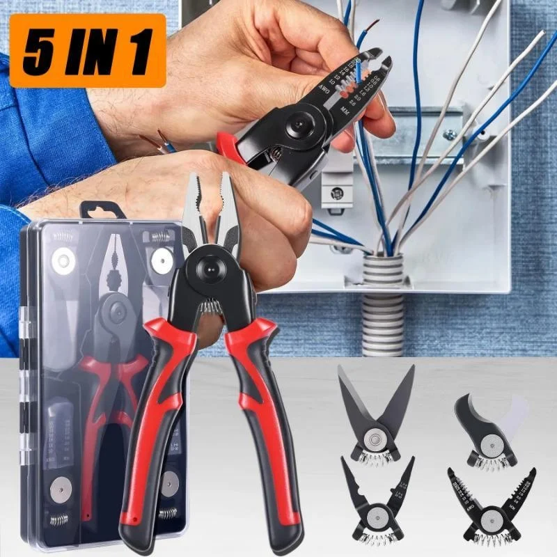 

5-in-1 Multifunctional Pliers Replaceable Pliers Set Wire Stripping Pliers Wire Cutting Needle Nosed Pliers Electricians Tools