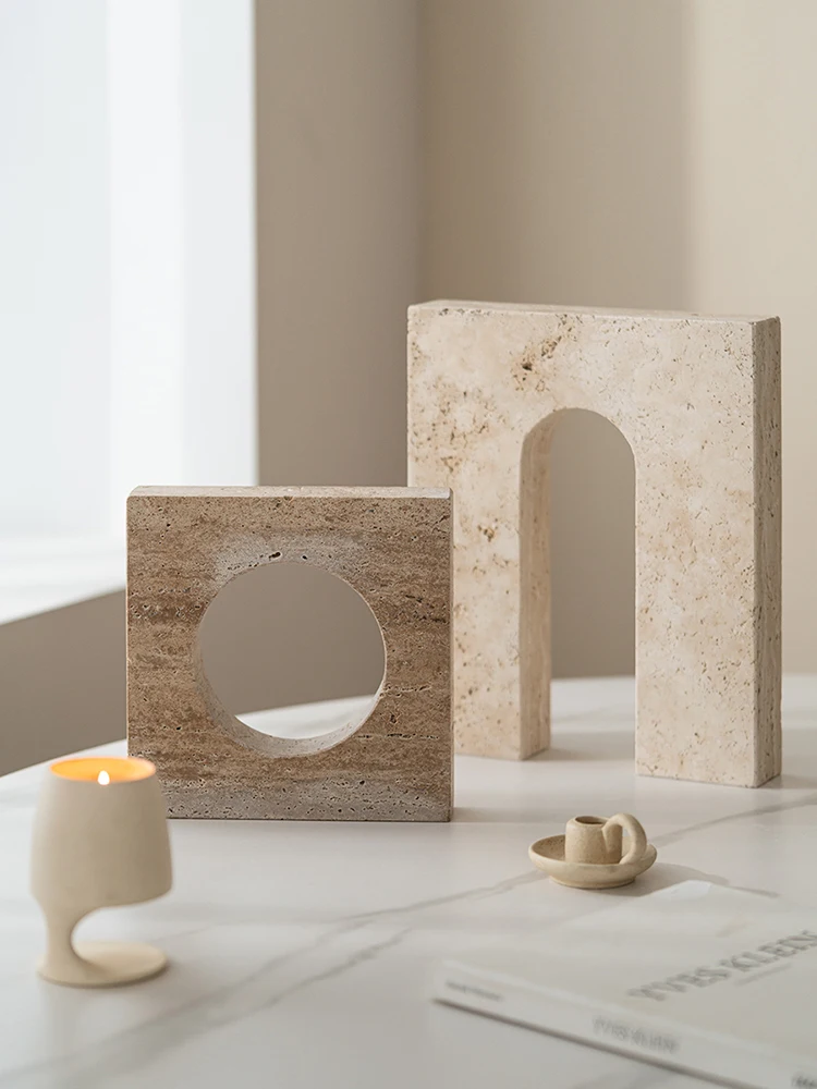 Travertine Archway Shape Ornament for Coffee Table Shelf Living Room Luxury Marble Geometric Sculptures for Home Decoration