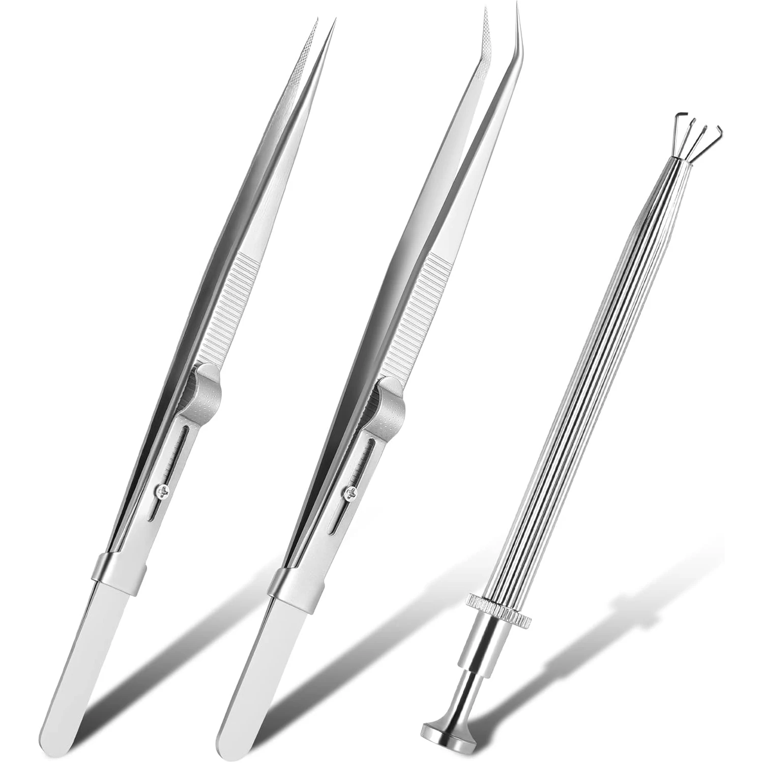 3Pcs Stainless Steel Tweezers & Diamond Claw Tweezers Jewelry Making Precision Pick-up Tools, Prong Setting