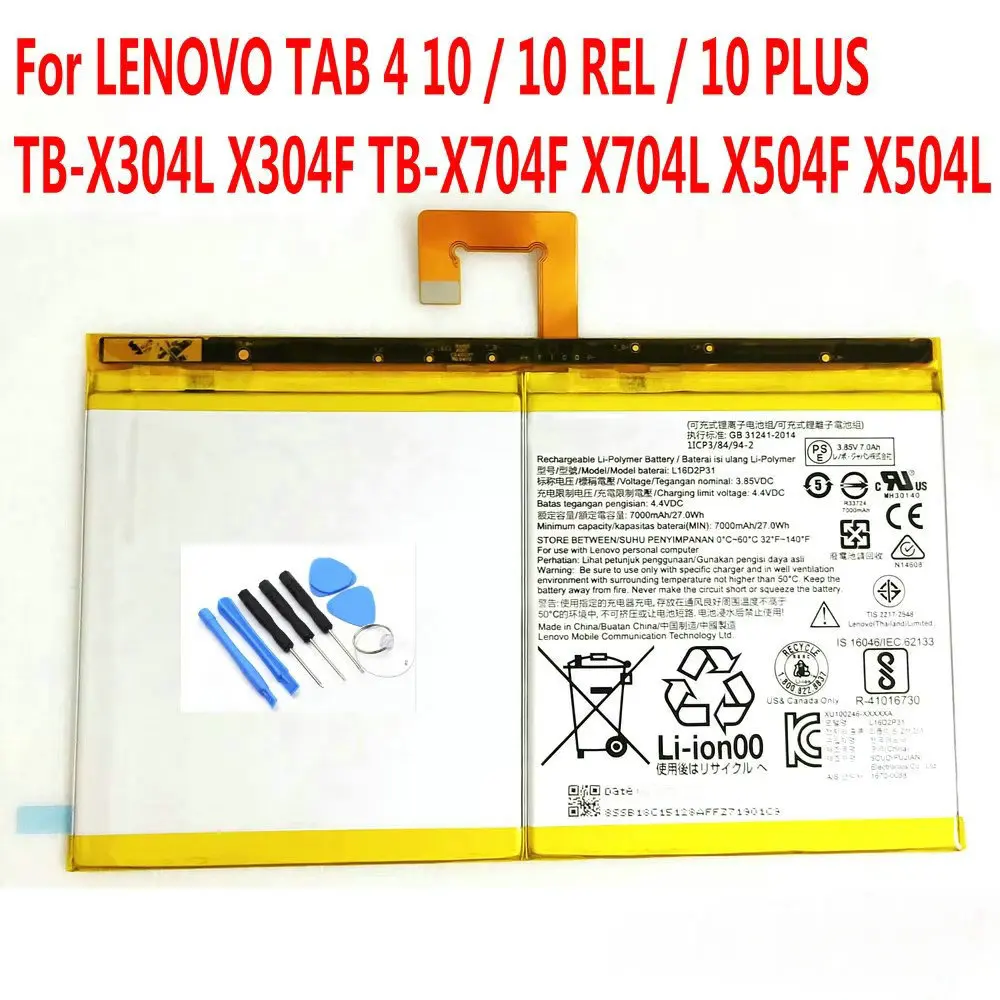 3.8V 7000mAh L16D2P31 Battery For Lenovo TAB 4 10 /10 REL /10 PLUS TB-X304L X304F TB-X704F X704L X504F X504L Tablet Battery