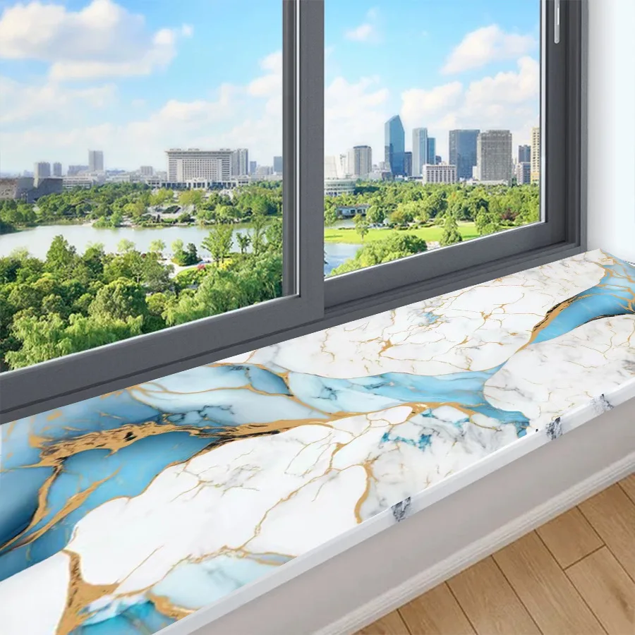 Blue Marble Pattern Self-adhesive Wallpaper, Oil and Water Resistant Stickers Kitchen Background Wall PVC Wallpaper