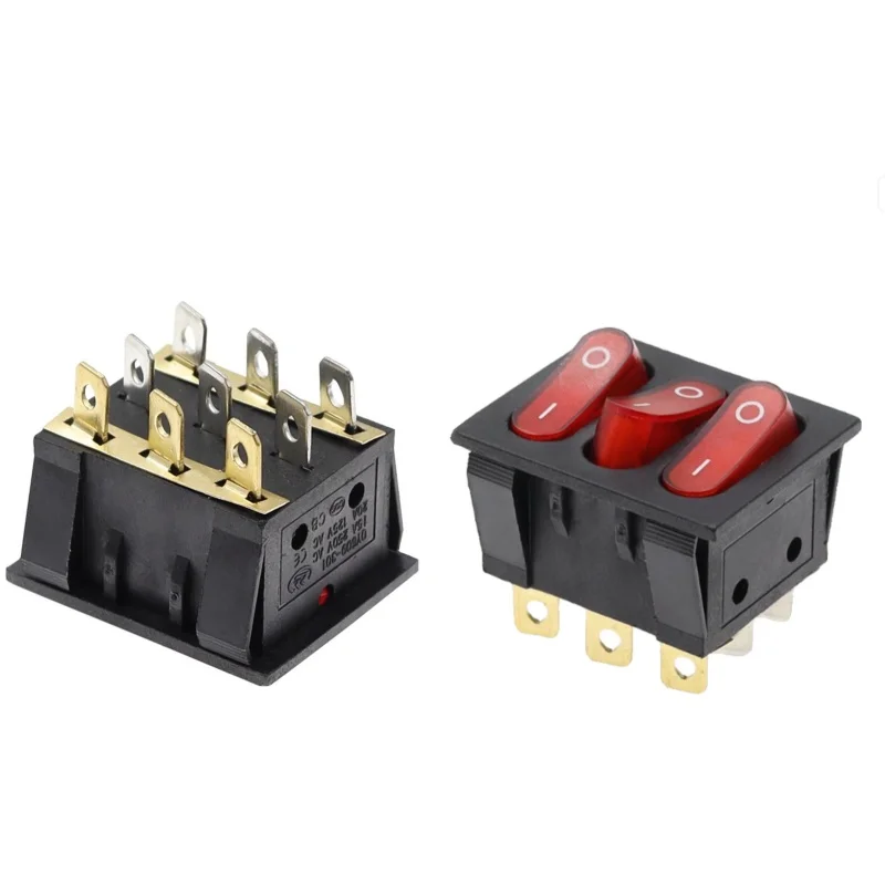 2pcs Triple 2nd gear 9-foot Three red lights with lights Ship type power switch 3-in-1 combination rocker switch