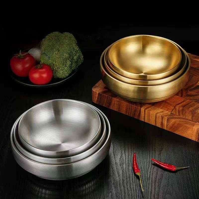 Korean Double Stainless Steel Cold Noodle Bowl Large Capacity Rice Lamian Noodles Instant Noodle Bowl Restaurant Seasoning Bowl