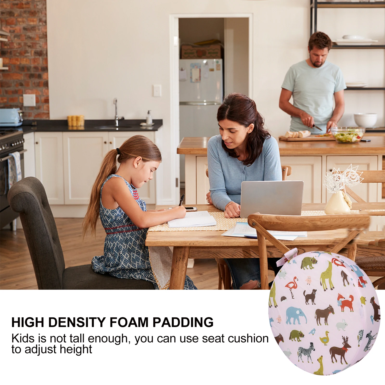 

1pc Round Kids Increasing Cushion Animal Pattern High Density Sponge Toddler Seat Pad Non Slip Dining Chair Cushion Easy Clean