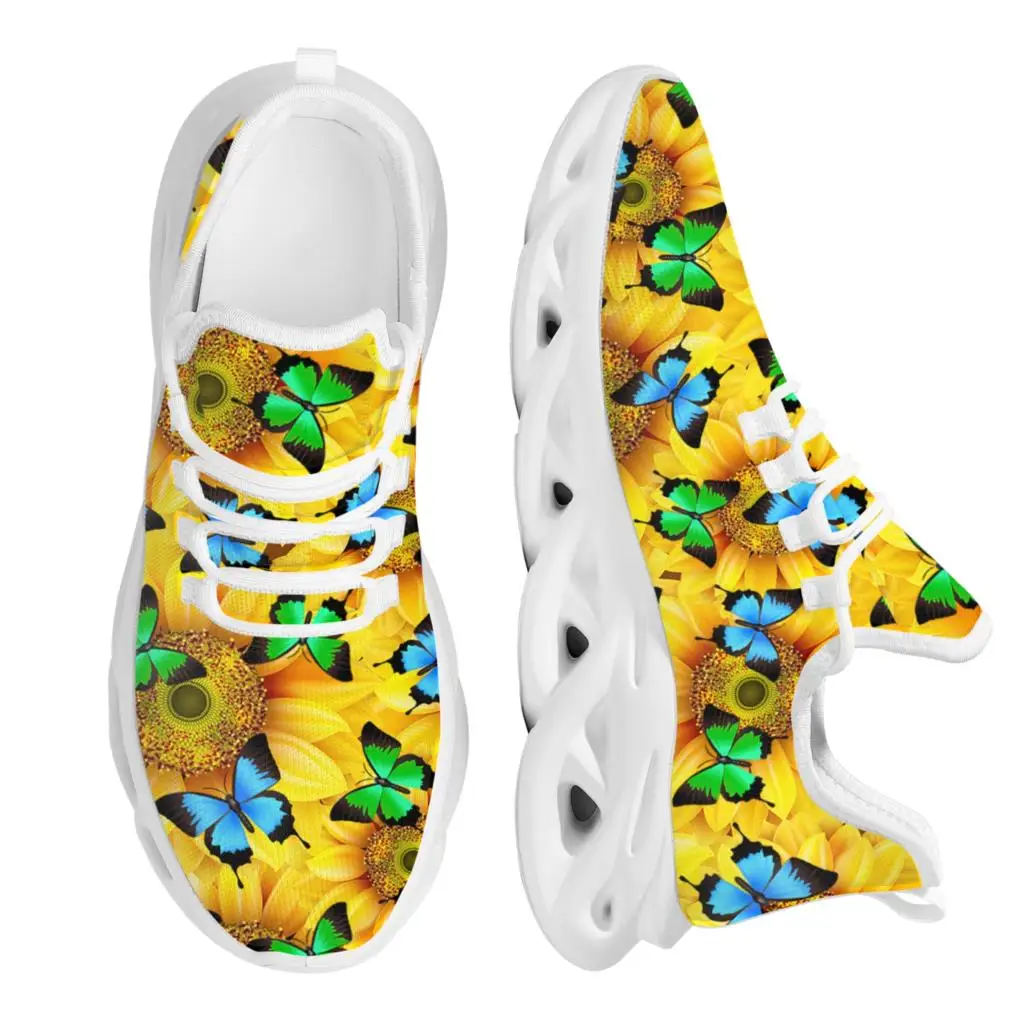 

INSTANTARTS Fashion Elasticity Sneaker for Women Sunflower Butterflies Print Casual Footwear Brand Design Vulcanized Shoes 2022