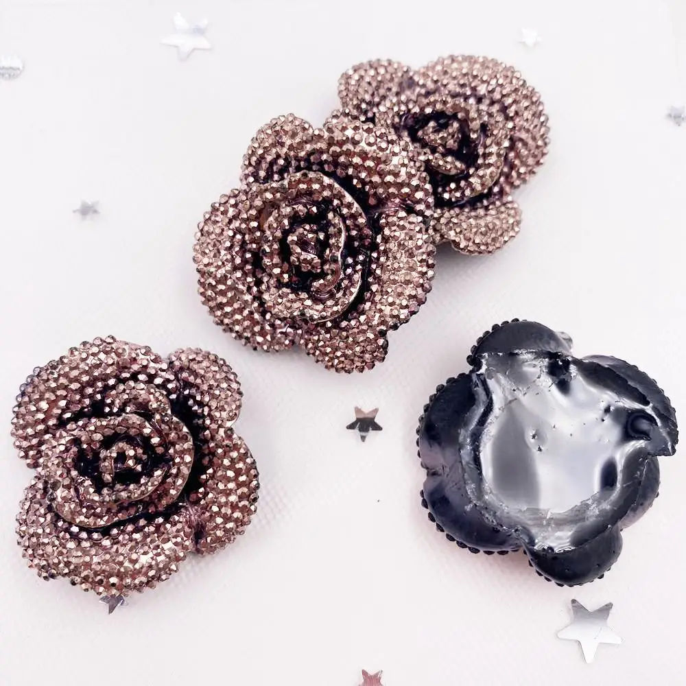 Glitter Resin 3D Diamond Flower Flatback Cabochon Stone Rose Figurines 4PCS DIY Bow Decor Scrapbook Home Accessories Crafts OL00