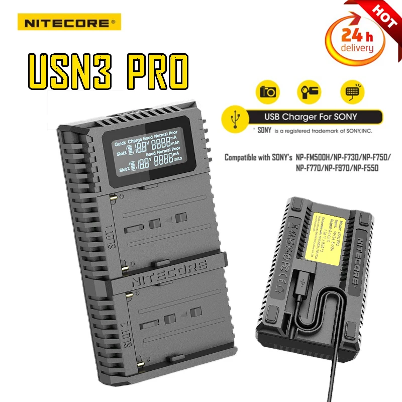 

Nitecore USN3 Pro Travel Dual Slot USB QC Charger For Sony NP-FM500H NP-F550 NP-F970 NP-F770 NP-F730 NP-F750 F550 Camera Battery