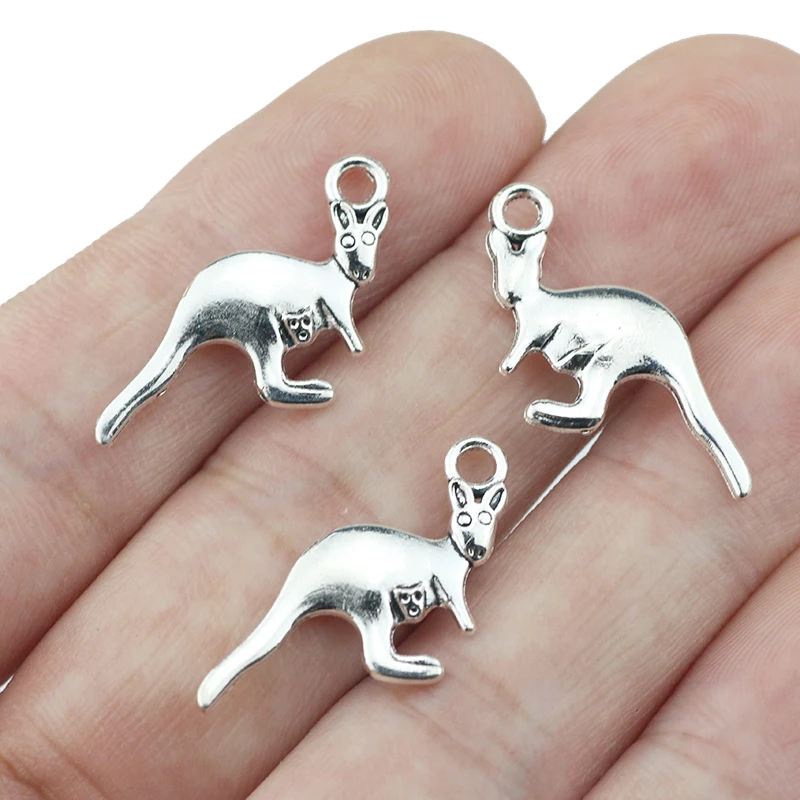 Newest 20Pieces 26*12mm Mixed Alloy Antique Silver Color Cute Kangaroo Charms Bracelet Keychain Pendant For DIY Jewelry Making