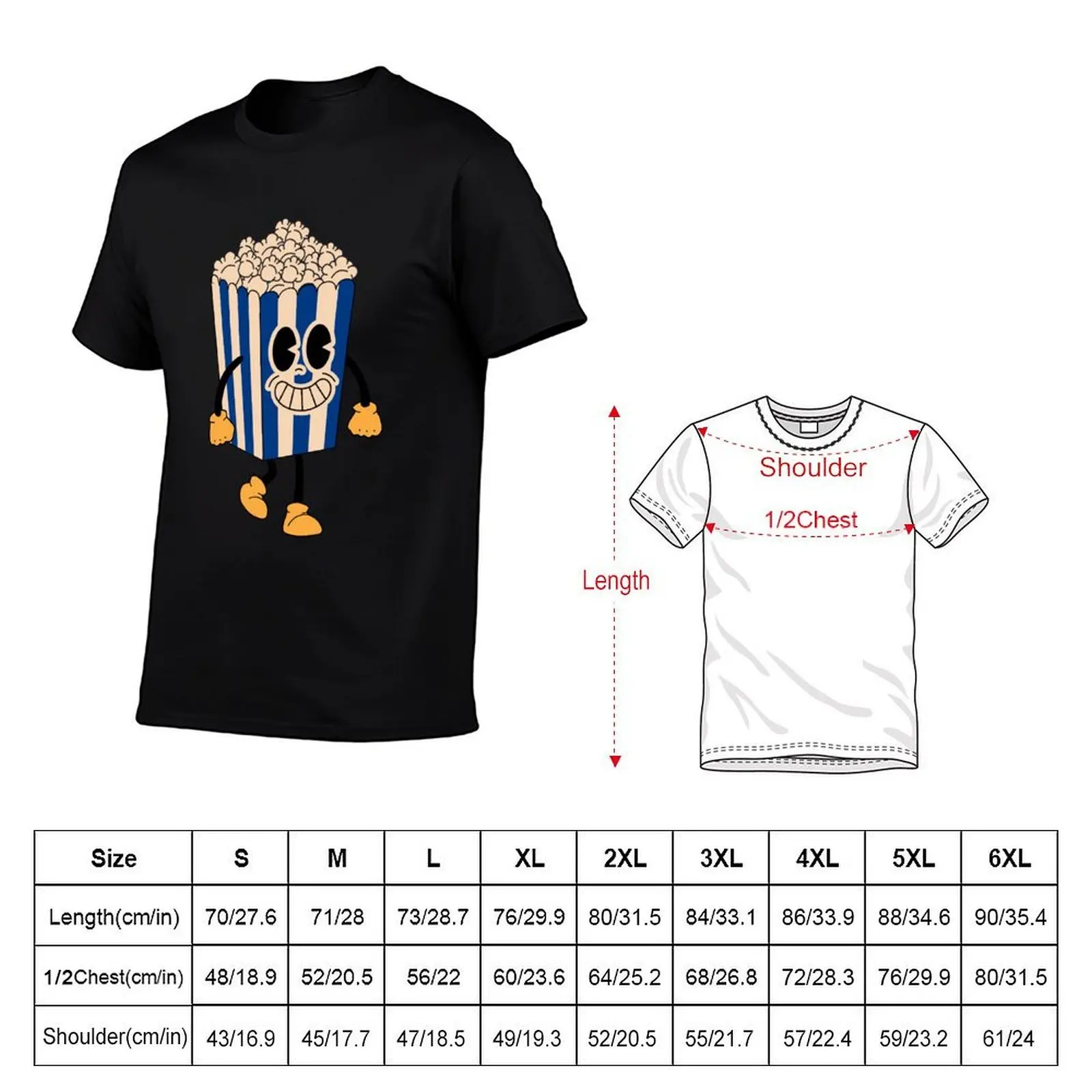 Cinema Popcorn Cartoon T-Shirt, Summer Casual Cotton Tee, Oversized Streetwear Tops, Vintage Graphic Print, Unisex Men Women