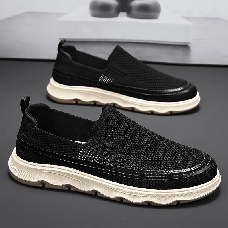 Mesh Shoes Slip On Men's Casual Sneakers Summer Lightweight Breathable Shallow Mouth Lazy Person Man Sneakers Casual
