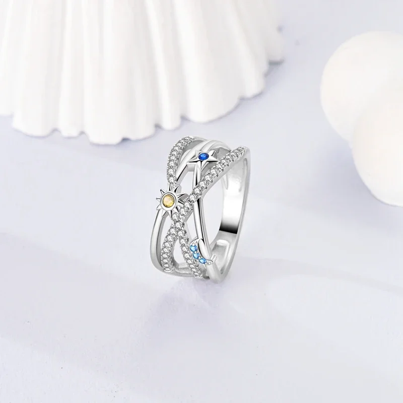 Moderinge für Frauen, Sterne und Mond, Sonnenblume, rosa Herz, Zirkon, luxuriöse breite Ringe, Mode, Verlobung, Hochzeit, Schmuck, Geschenk – Detail 15