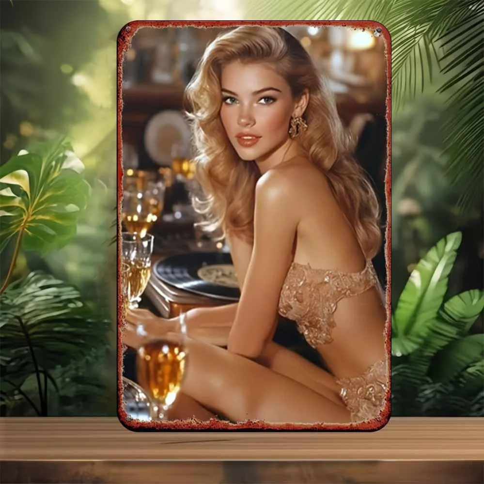 Vintage Elegant Lady Portrait Metallschild – handgefertigte Retro-Wanddekoration für Schlafzimmer, Bar, Garage, Garten, langlebige dekorative Schild