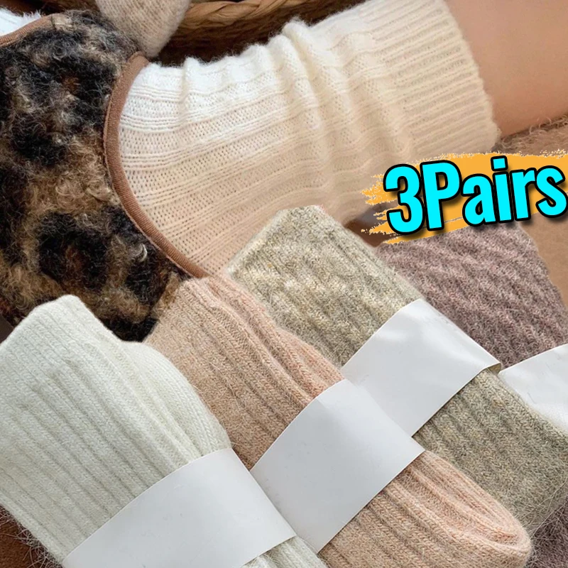 

Thicken Warm Thermal Winter Socks Women Soft Plush Comfortable Mid Tube Socks Solid Color Japanese Fashion Cozy Home Stockings