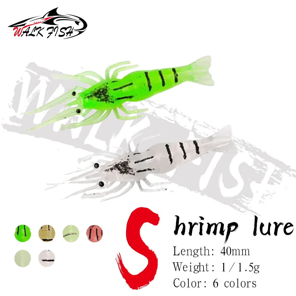 WALK FISH 6PCS 4cm Artificial Soft Shrimp Lure Worm For Fishing Bait Silicone Shone Prawn Bait Pesca Hook Sharp Crankbait Lures