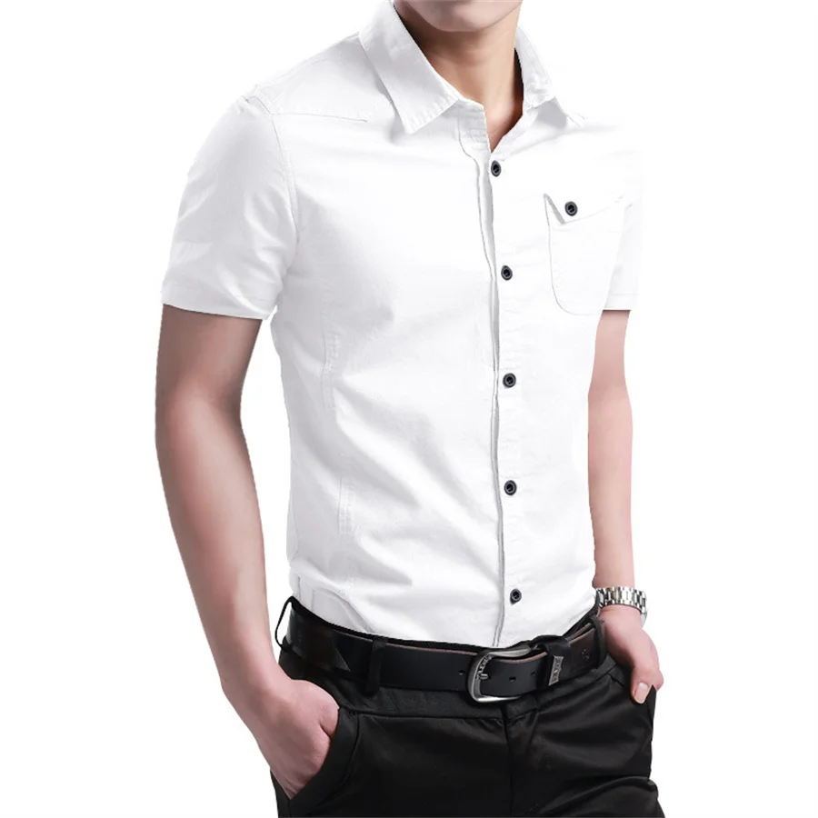 2024 New Men\'s Cotton Shirt Summer Short Sleeve Solid Clothing Casual Tops Lapel Slim Fit  Business Office Shirts Oversize 5XL