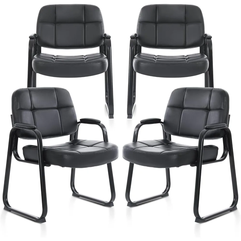 كرسي ضيوف كبير وطويل مع مسند ذراع مبطن بالجلد وقاعدة زلاجات لردهة الاستقبال في المكتب والكون #1