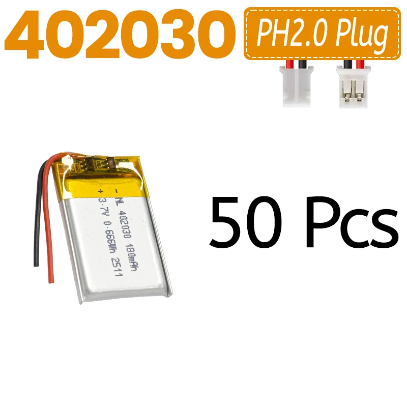 402030 180mAh Lithium Rechargeable Battery 3.7V Li-ion Polymer Battery for Bluetooth Headset Speaker Monitor Self-Timer PH2.0