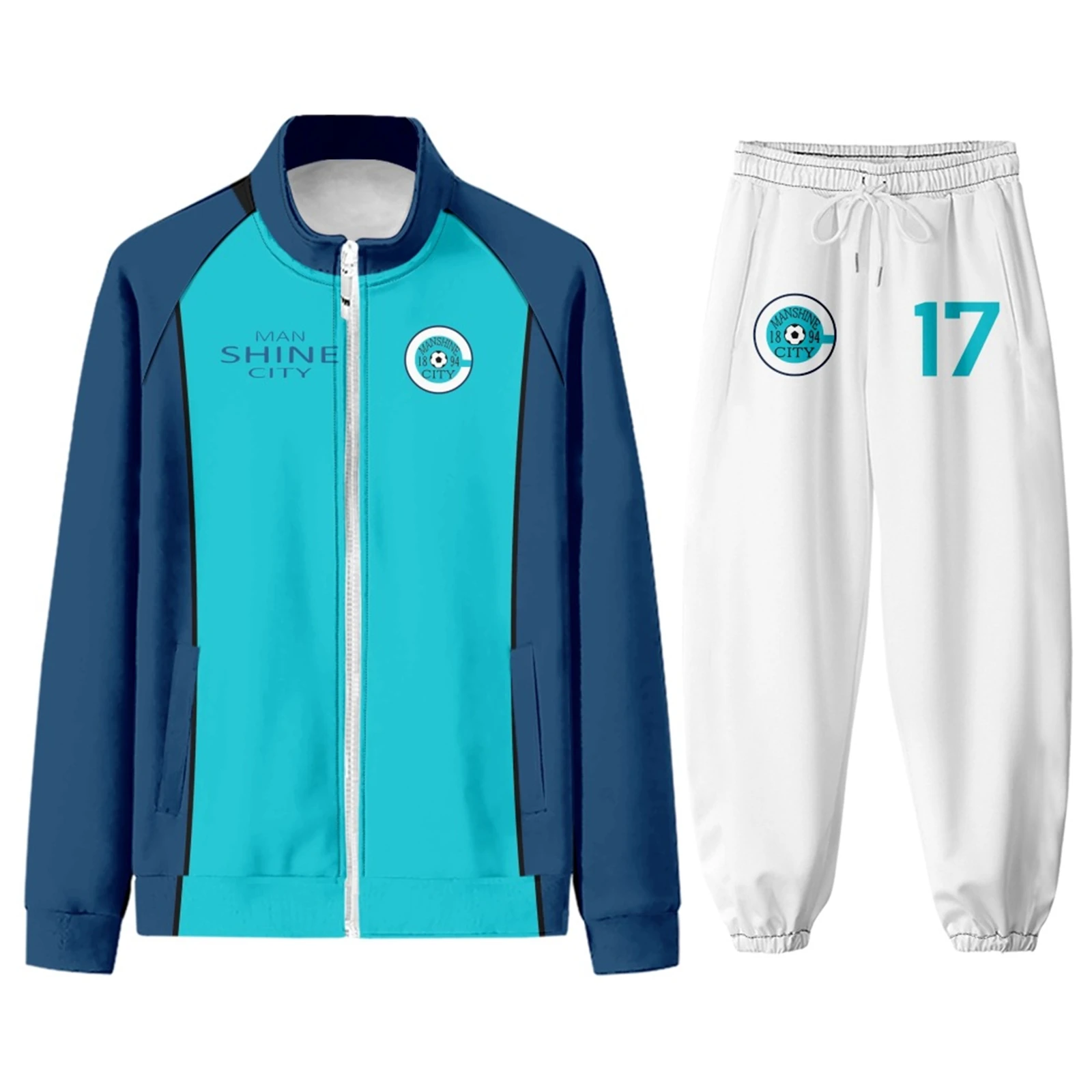 

Isagi Yoichi Jersey Anime Adult Kids Blue White Sportswear Zipper Jacket Ankle Pants Casual Wear Tracksuit