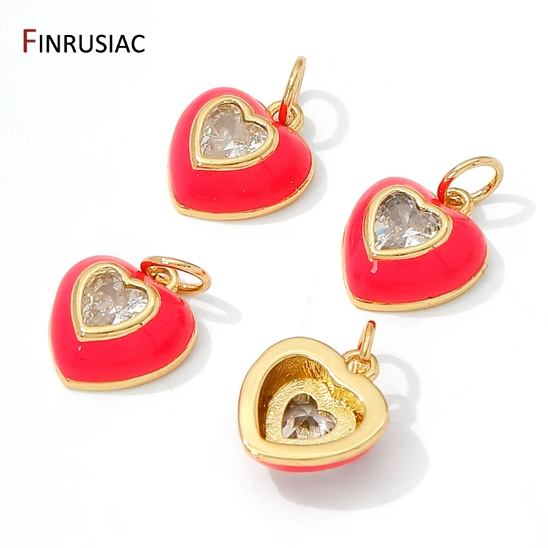 

14K Gold Plated Brass Enamel Heart With Zircon Charm Pendant For DIY Necklace Making Accessories,Supplies For Jewelry