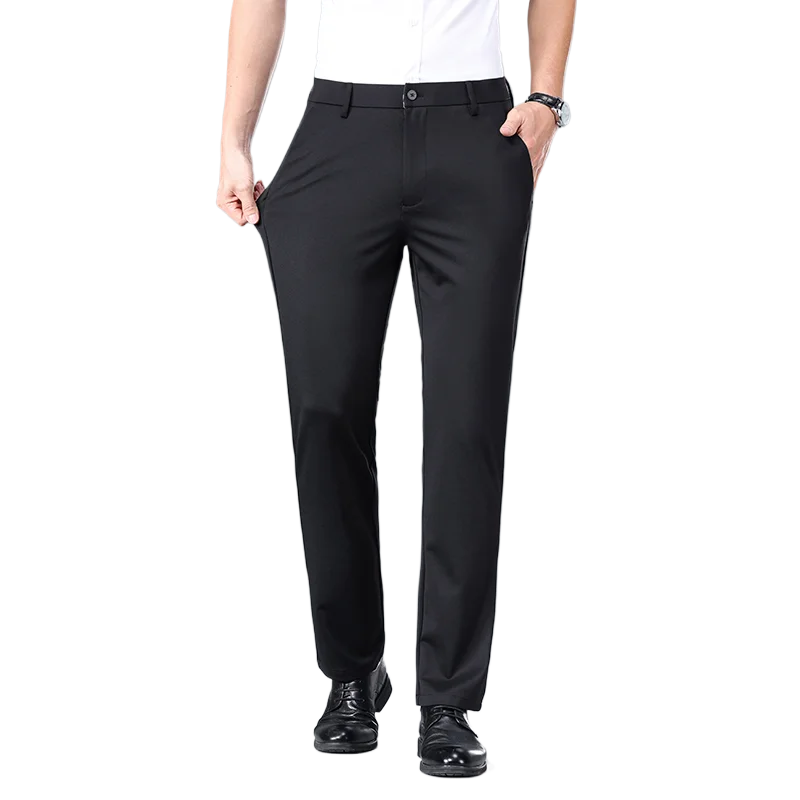

Men's Ice Silk Dress Pants New Summer Fashion Solid Color High Elastic Nylon Blend Business Casual Trousers Commuter Office Wear