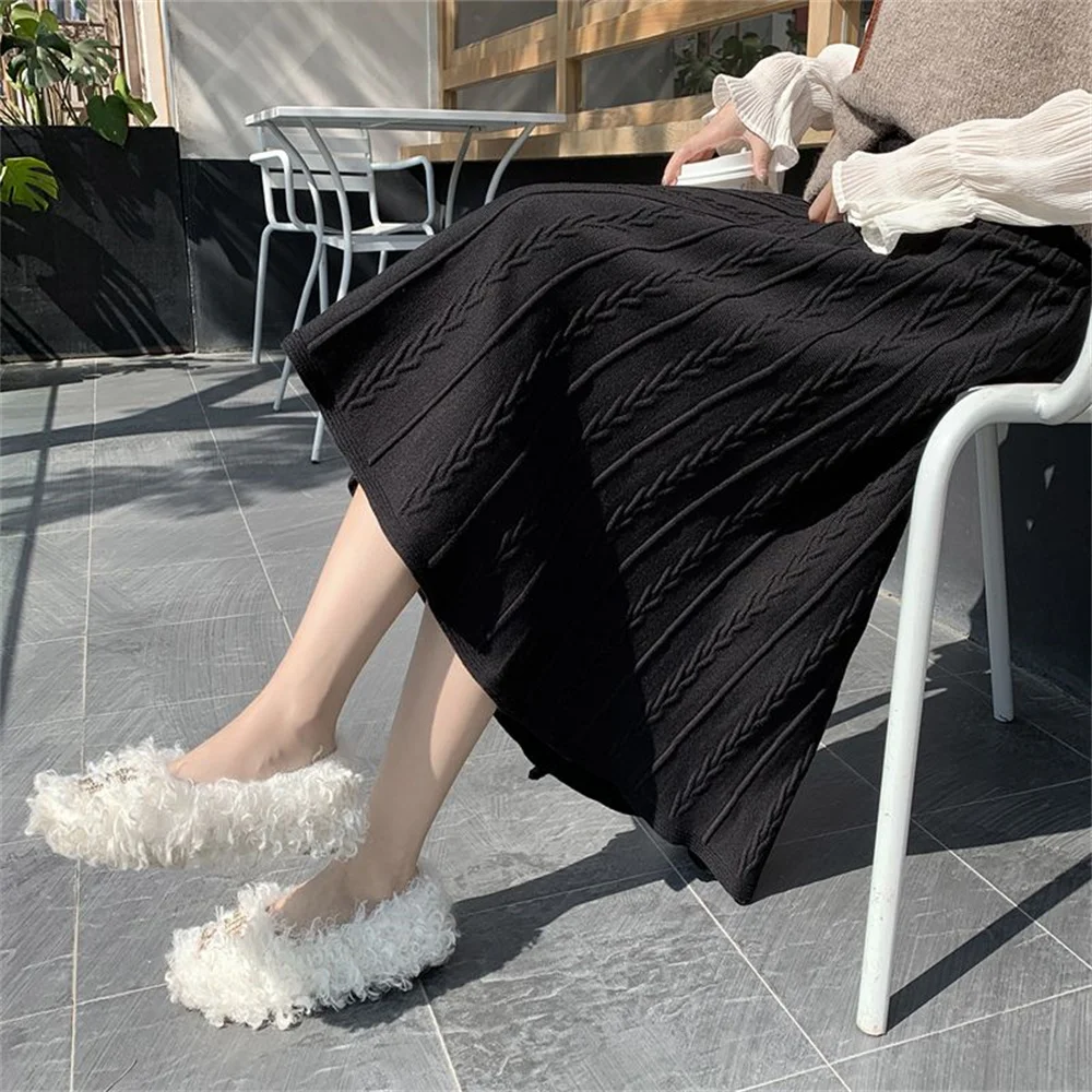 Gonna invernale lavorata a maglia da donna Autunno Inverno Abito lungo a vita alta Gonna a trapezio Gonne da donna Gonne tutte abbinate XT1483