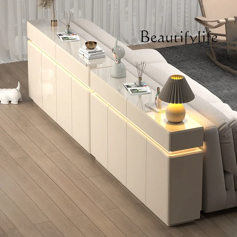 

Nordic cream style solid wood dining side cabinet living room wall integrated locker