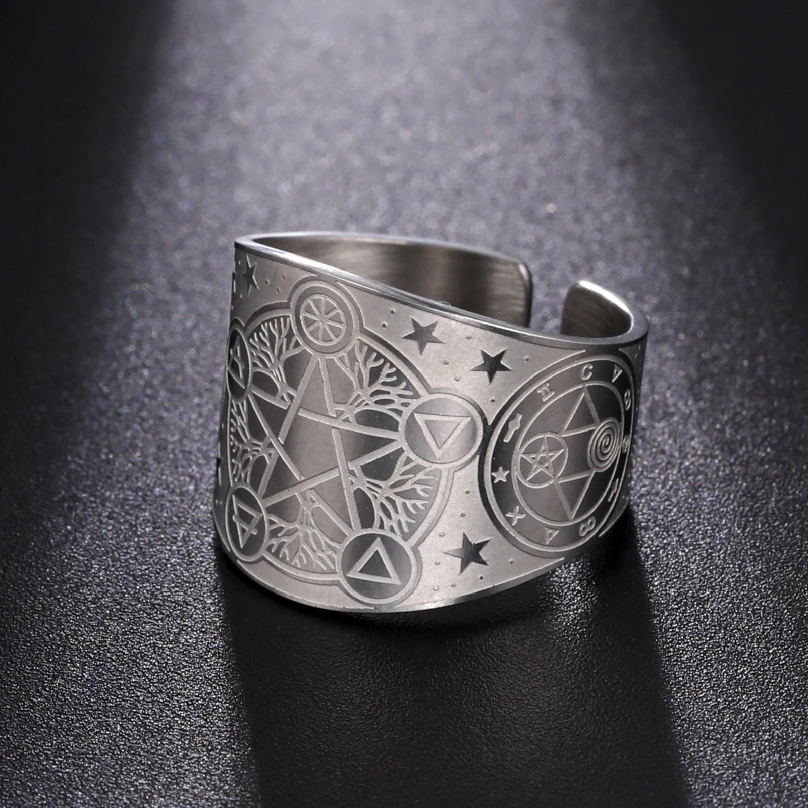 Wicca Pentagram Witch Ring Tree of Life Pagan Pentacle Ring Eternity and Infinity Amulet Stainless Steel Religious Jewelry