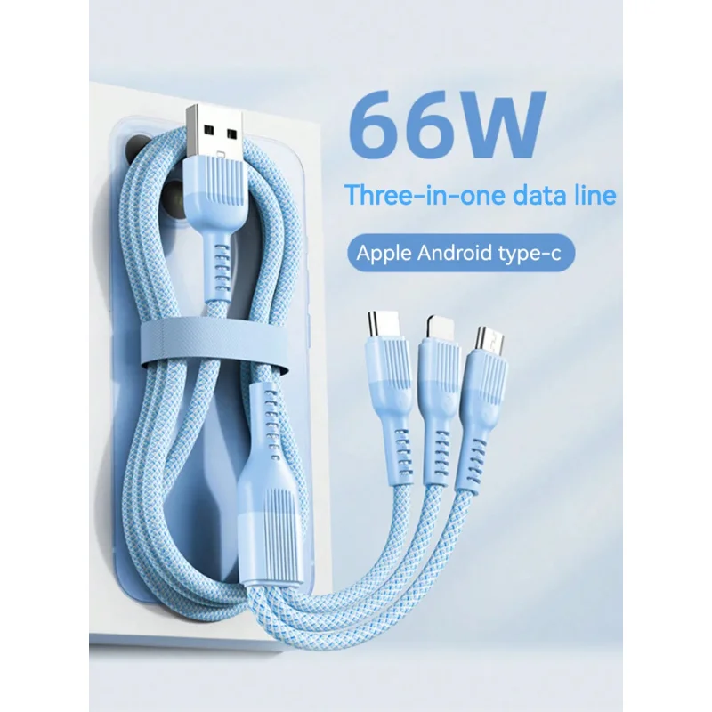 

3-In-1 Fast Charging 66W USB Data Cable 6A Super Speed Multiple Device Charger Colorful Type-C Micro USB Charger Cable