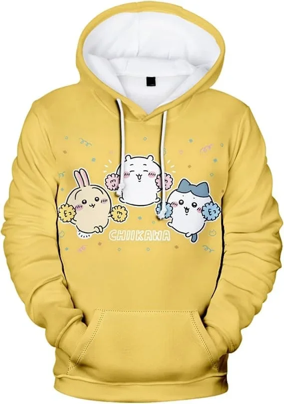 2027 Niedlicher Chiikawa Usagi Hamburger-Print Hoodie Anime Cartoon 3D Pullover Sweatshirt Langarm Freizeit Kapuzenpullover Familien-Set – Detail 19