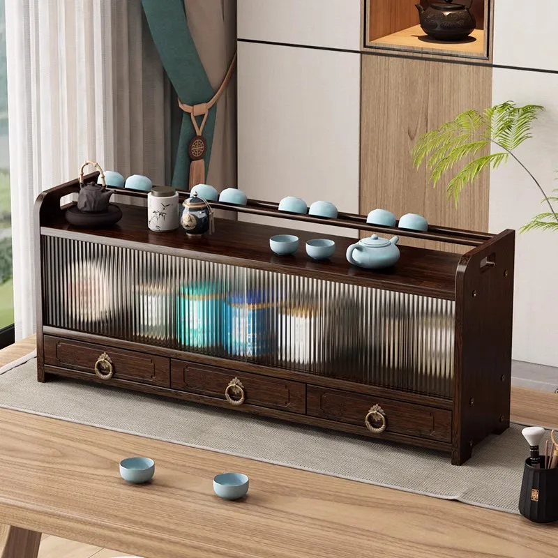 

Multi-layer Dustproof Desktop Teacup Storage Cabinet Small Chinese Antique Shelf Tea Set Purple Clay Teapot Display Stand