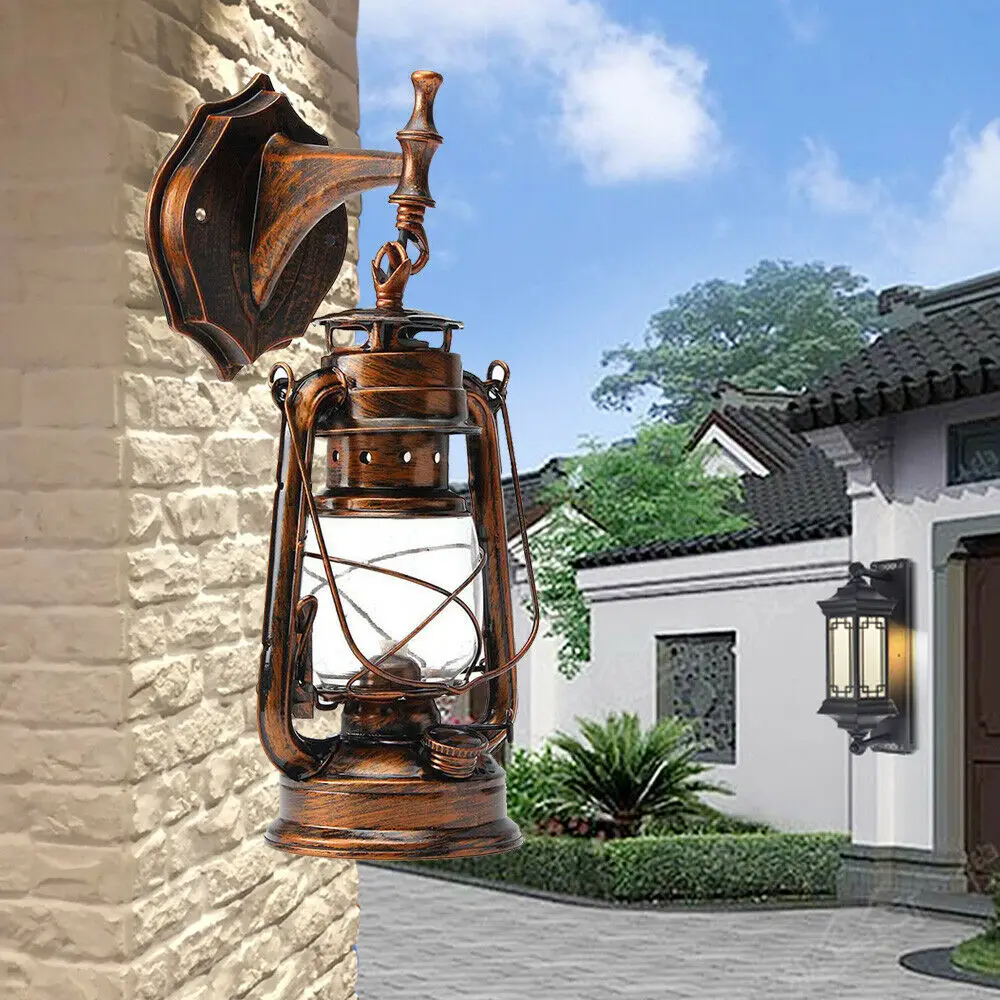 Rustic Wall Lamp Vintage Lantern Lamp Garden Retro Wall Lamp Outdoor Antique Nostalgic Outdoor Lamp E27 Socket Metal Plastic