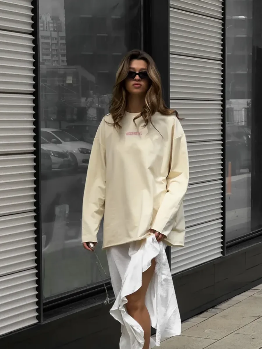ASSERTIVE Uniuqe Chic Printing 100% Cotton Long Sleeve T-shirts Thin Sweatshirt Autumn Retro Tops Hip Hop Female Loose Casual