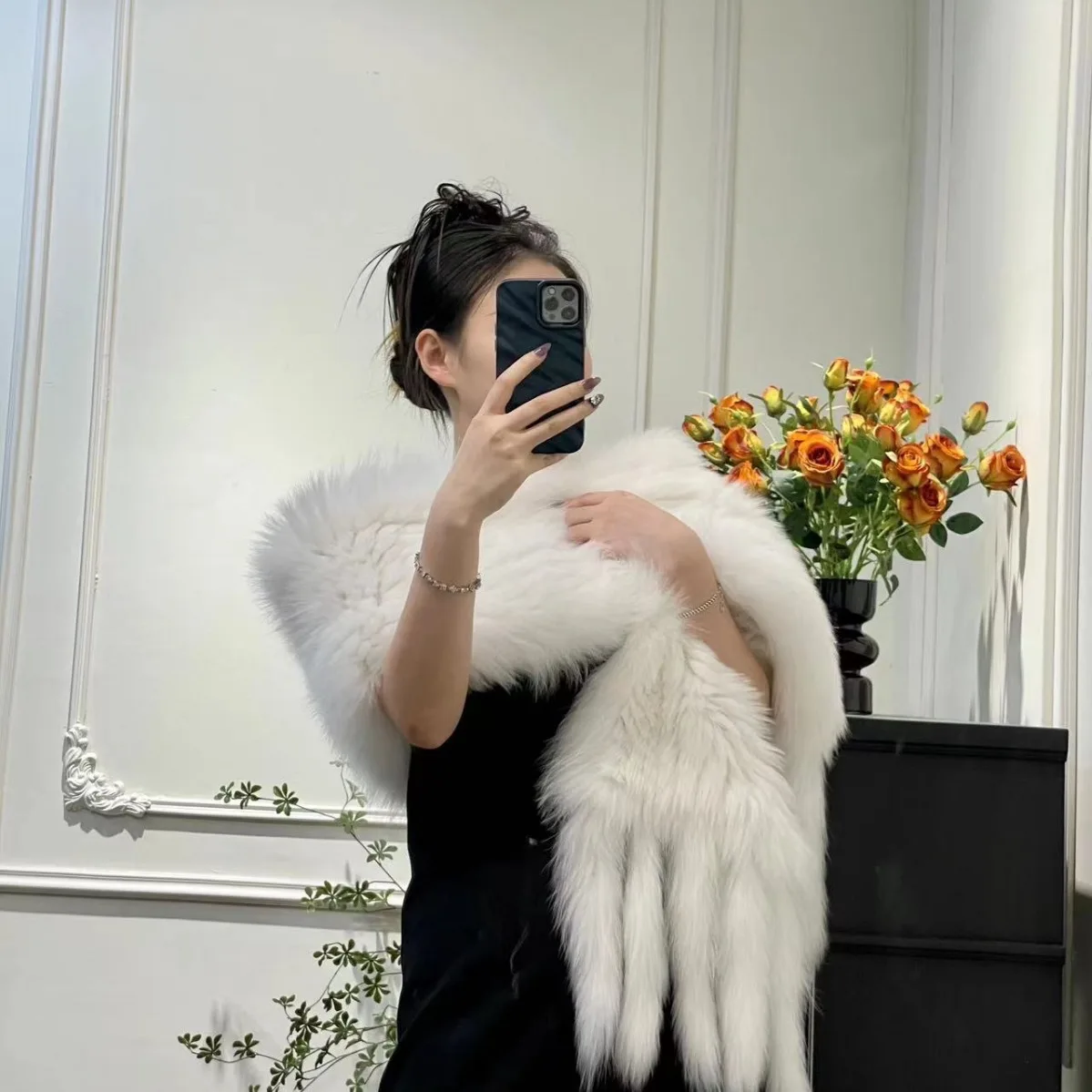 New Real Fox Fur Shawl With Tassel Warm Long Women Knitted Wrap Good Quality Natural Fur Wide Scarf Shawl