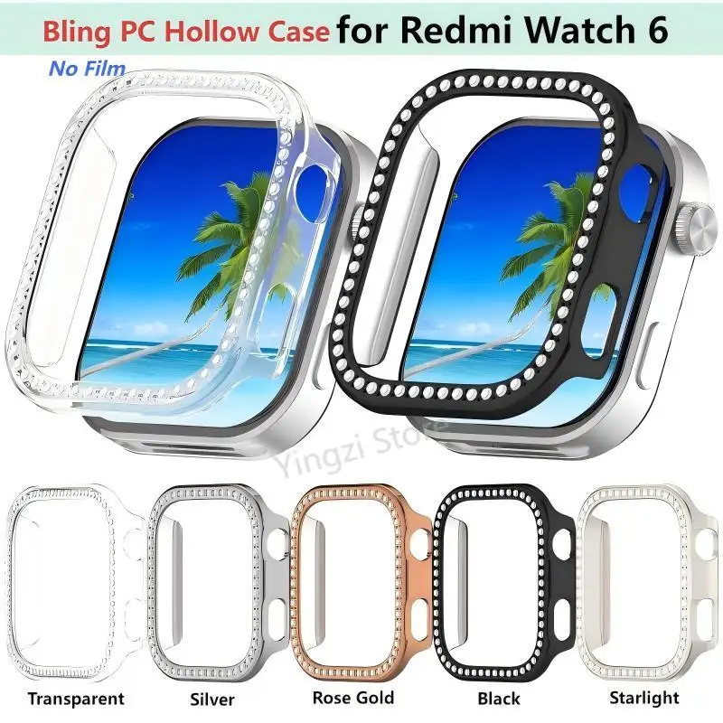 Bling PC Hollow Case Cover for Redmi Watch 6 Smart Watch Diamond Crystal Bumper Protector Shell for Redmi Watch6 Accessorie