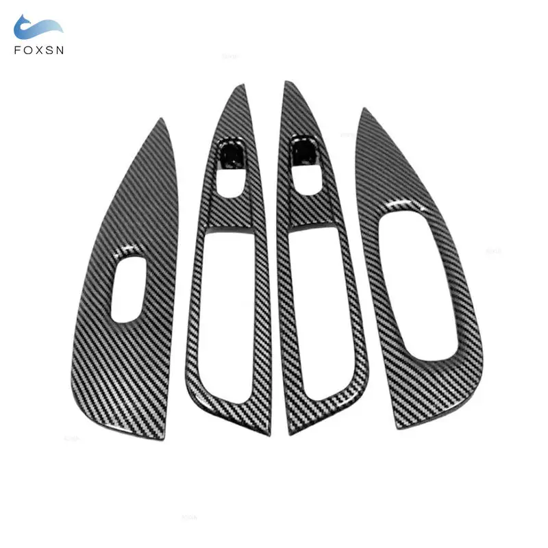 Car Window Lift Switch Button Panel Trim For Nissan Qashqai J11 2016 2017 2018 2019 2020 LHD ABS Carbon Fiber Texture / Silver