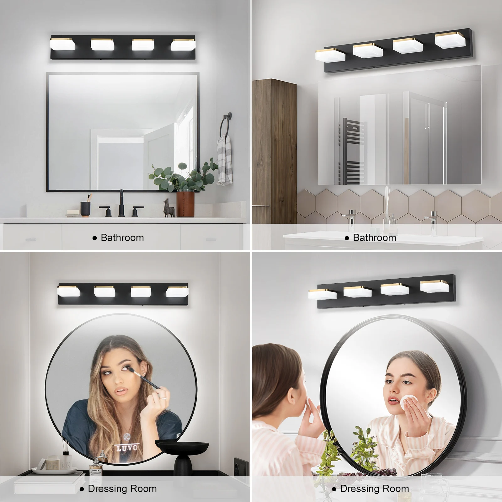 25.59인치 LED 모던 미러 헤드라이트, 360 °   회전 아트 조명, 아크릴 + 금속, 밝기 조절이 가능한 욕실 세면대 조명