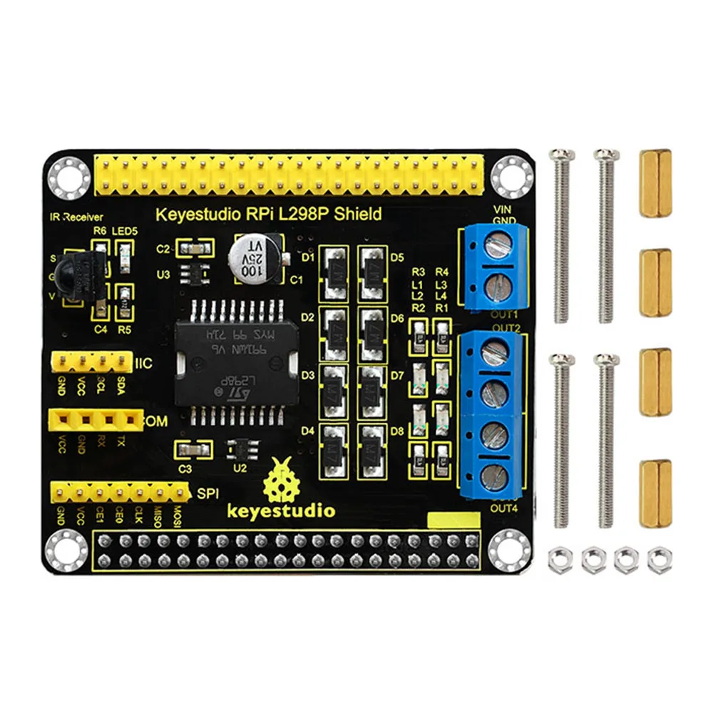 Keyestudio RPI L298P Motor Drive Shield L298P Chip Compatible with Raspberry Pi With IR Receiver