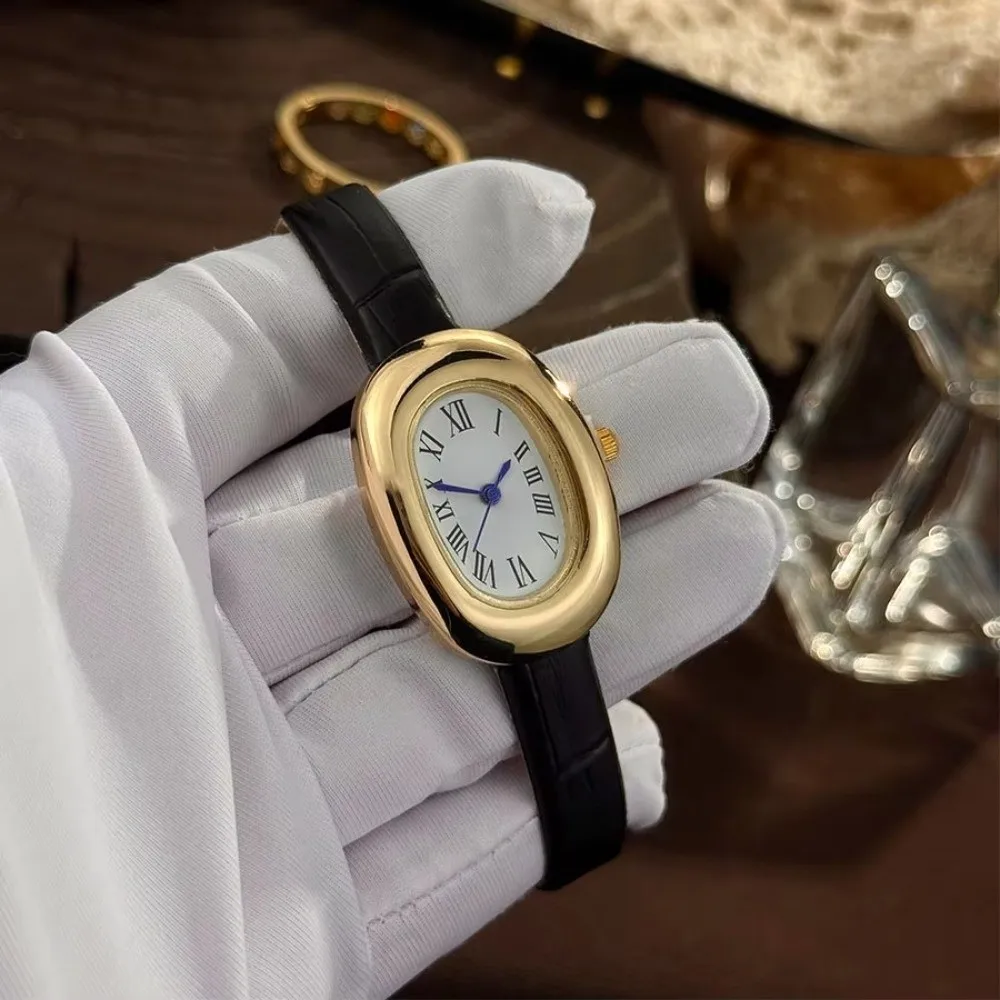 Nuevo Reloj de Pulsera Ovalado para Mujer, Reloj de Cuarzo con Correa, Elegante Reloj de Pulsera en Miniatura con Forma de Huevo, Estilo Vintage