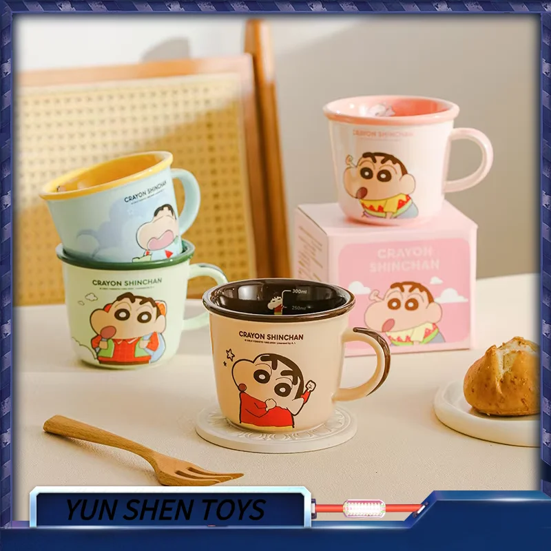 Crayon Shin Chan Mug Genuine Co Branded Anime Milk Scale Cup 340ml Cute Cartoon Breakfast Ceramic Cup Water Cup Children's Gift