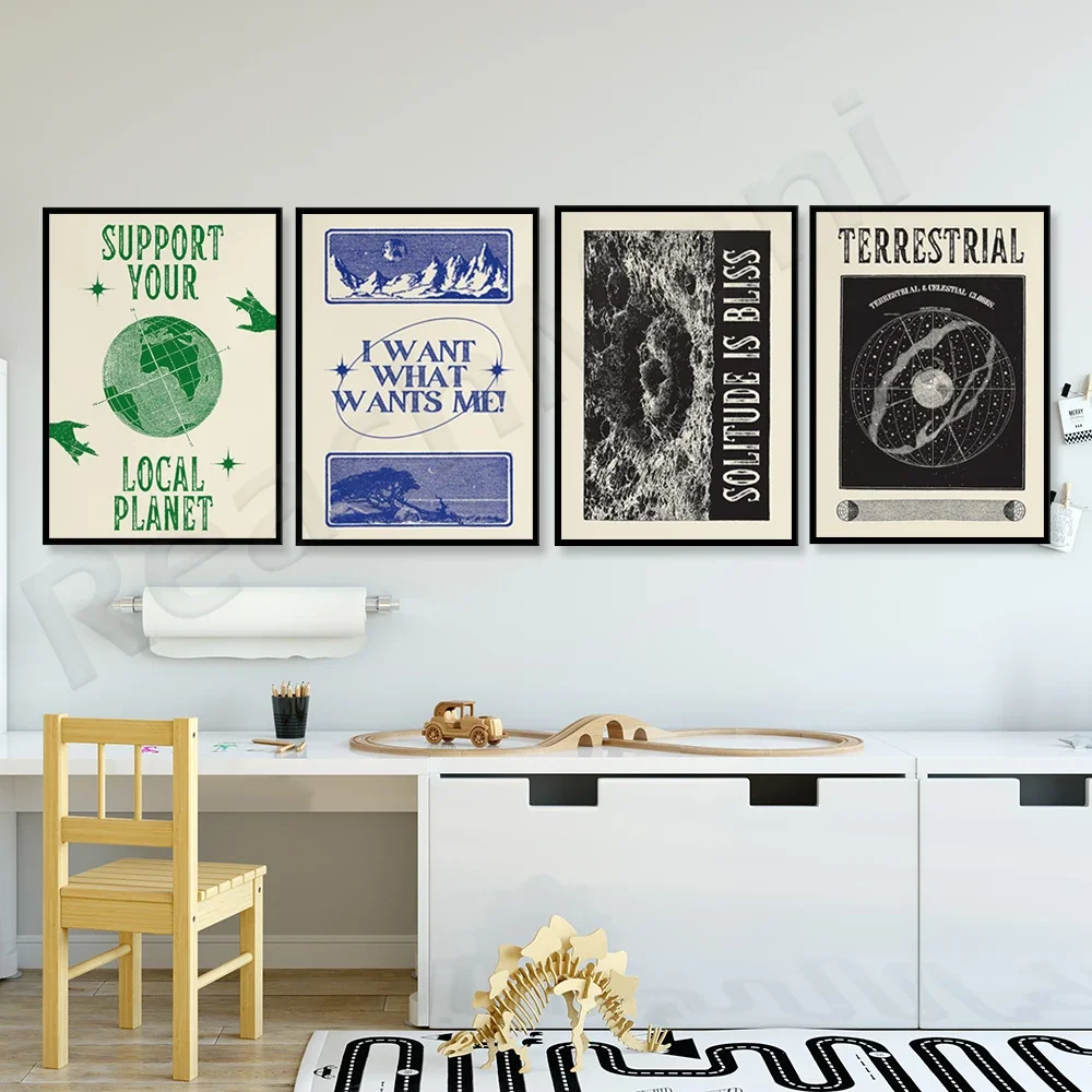 Astronomia estrela ciência, objetos do sistema solar de la luna, mãe terra vintage paisagem inspiração citação cartaz do espaço exterior