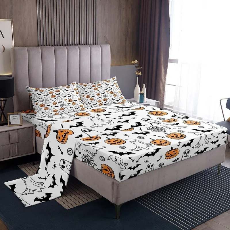 

Halloween Bedding Ghost Boys and Girls Spider Pumpkin 3-Piece Set Room Decoration White