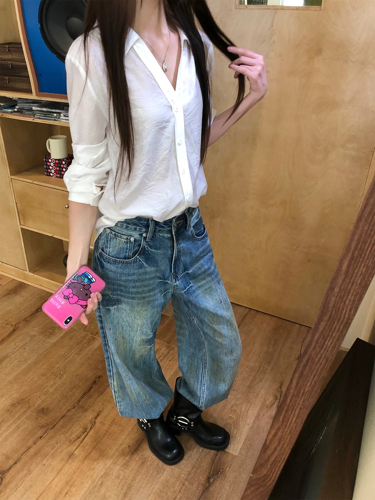 

Свободные прямые джинсы с широкими штанинами, низкой посадкой, повседневные, хлопковые, женские, удобные, свободного кроя, летние, модные, для женщин