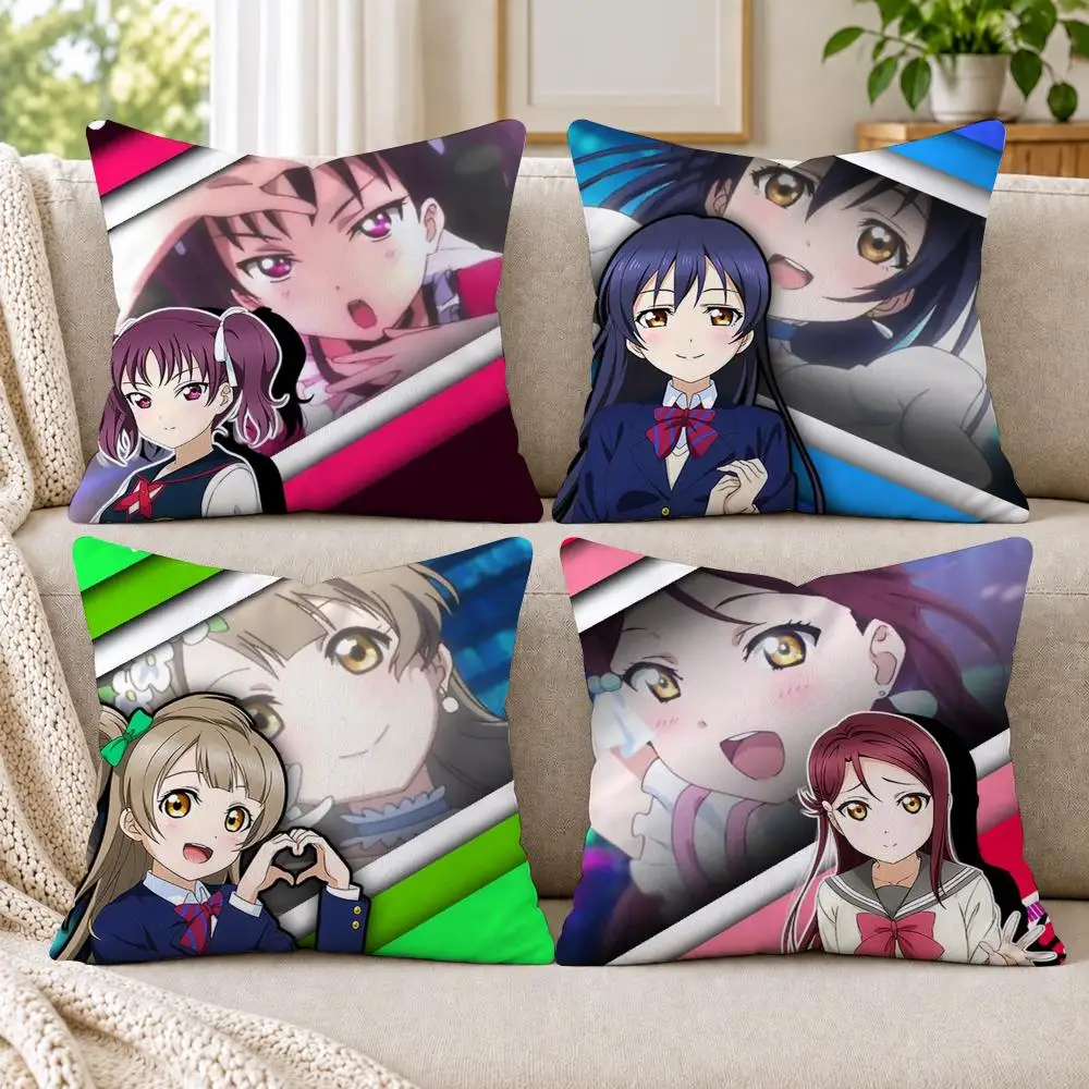 Love Live! School Idol Cushion Cover Short Plush Double-Sided Printing Sofa Bedroom Pillow Case Aesthetic Home Decor