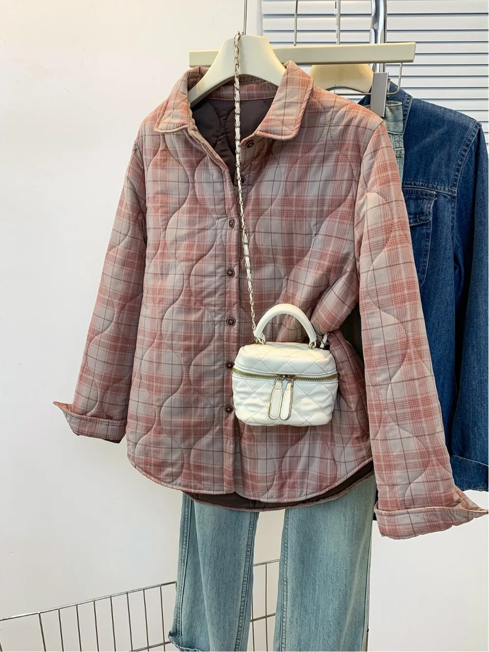 

Thiened Cotton irt Women's Plaid Casual Winter Outerwear Turn-down Collar Commute Sle Regular Sve Long Sve