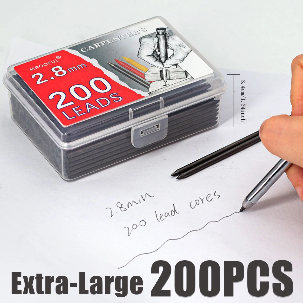 200Pcs/box 2.8mm Carpenter Pencil Lead Deep Hole Marking Pen for Woodworker's Automatic Pencil Replaceable Core High-Capacity