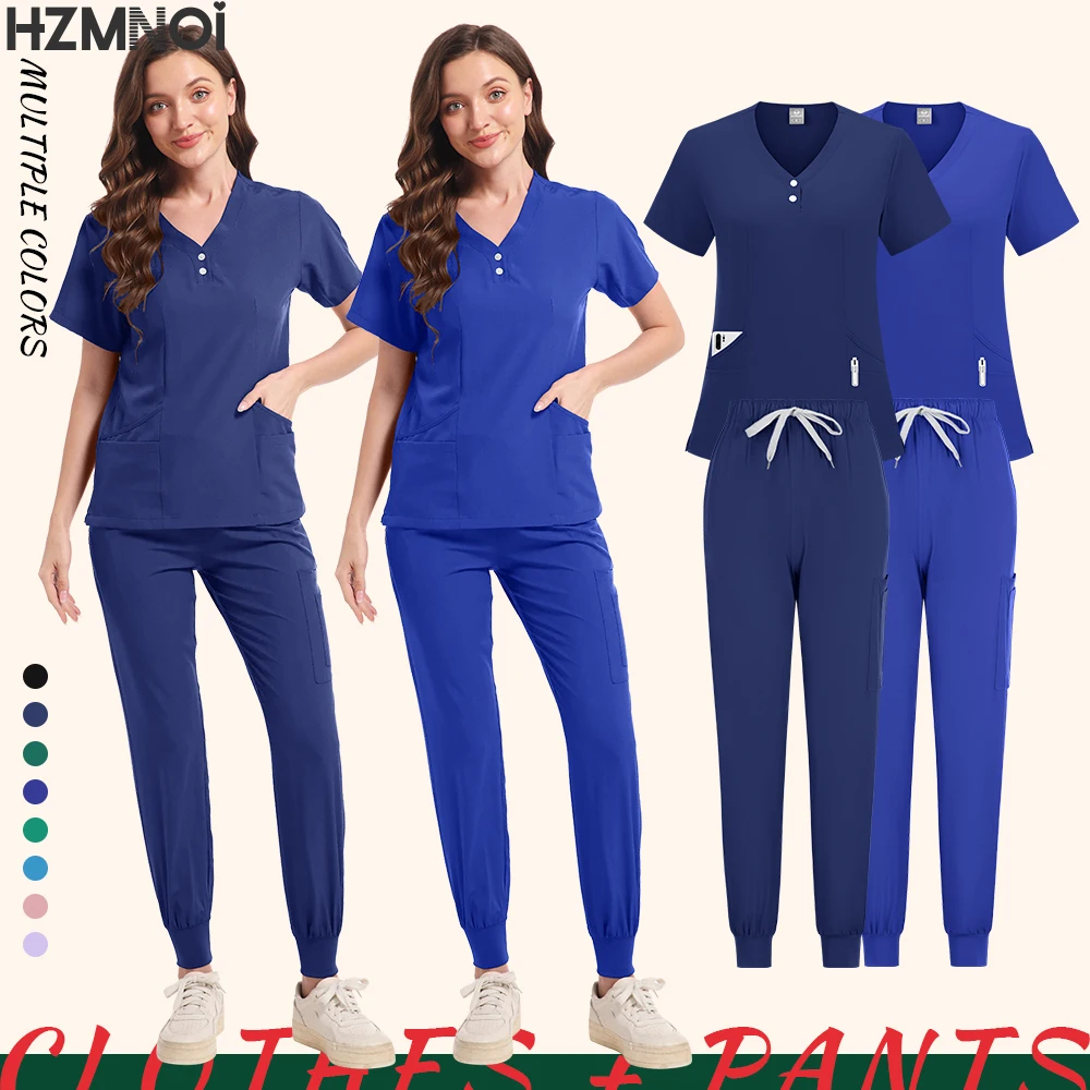 

Scrubs Medical Uniform Short Sleeve Tops+Pants Nursing Uniform Women Pet Shop Doctor Hospital Clinic Surgery Workwear Scrub Sets