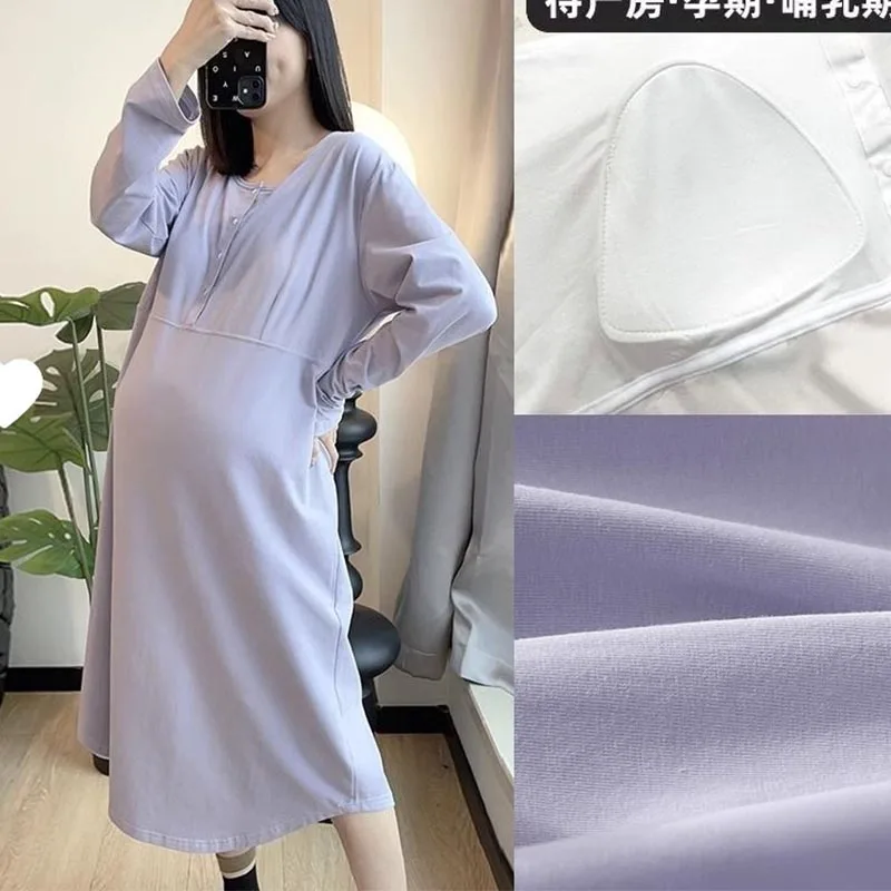 Maternity Pajama Dress Fashion Lace Patchwork Breastfeeding Pajamas Mother Nursing Dress Pregnant Pajamas Nursing Clothing