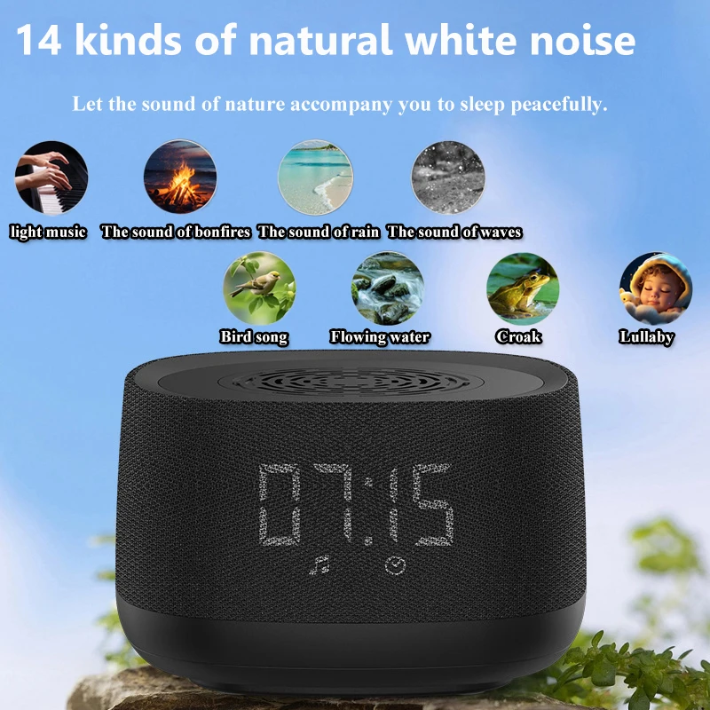 White Noise Clock Bluetooth Speaker Hifi Sound Sleep Aid Music Box Atmosphere Night Light Soundbar with Alarm Clock Sleep Timer